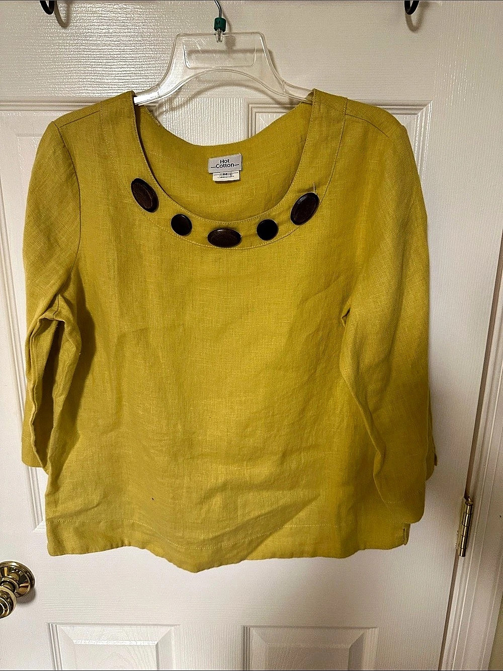 Hot Cotton Yellow Button Detail Blouse Size Medium